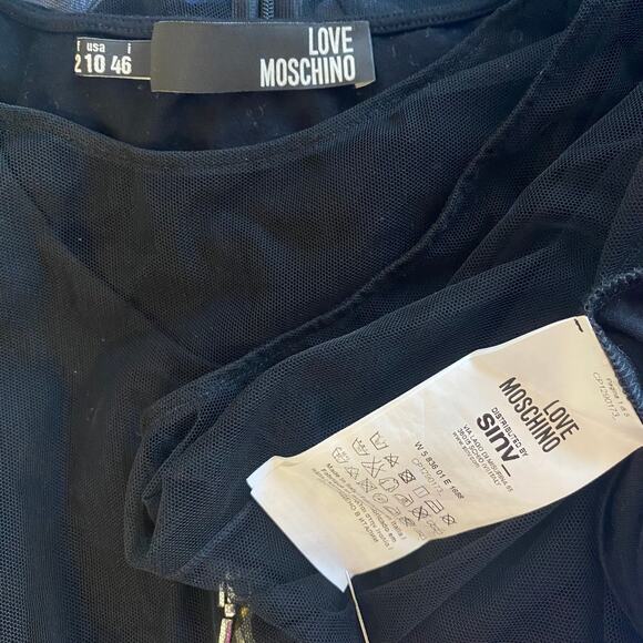 Love Moschino Italian Black Sheer Mesh Tulle Layer Jeweled Euro Subversive Dress - Picture 8 of 8